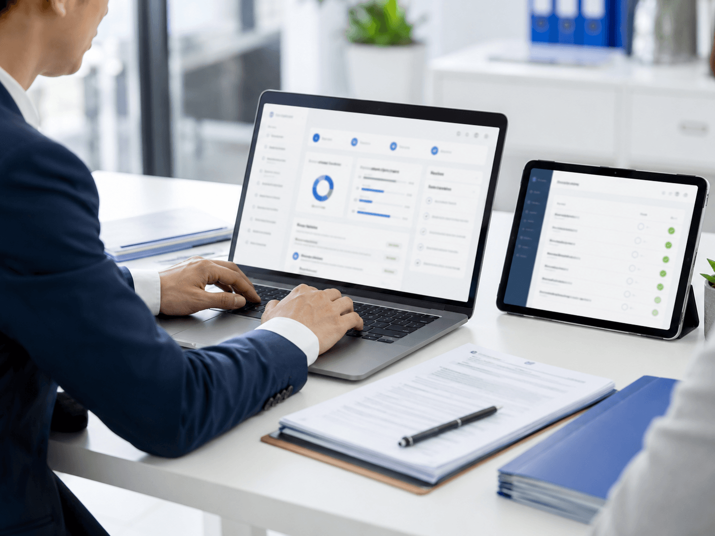 Professional reviewing annual filing documents